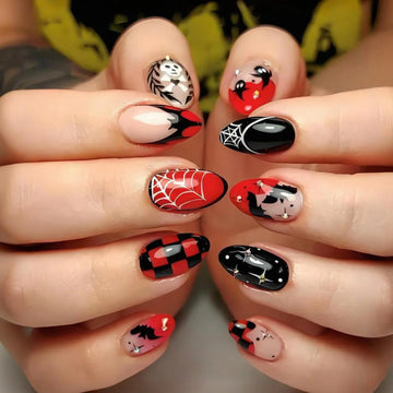 24 Halloween Nails French Tip | Skull Ghost Plaid Star Designs Press-On Nail Tips