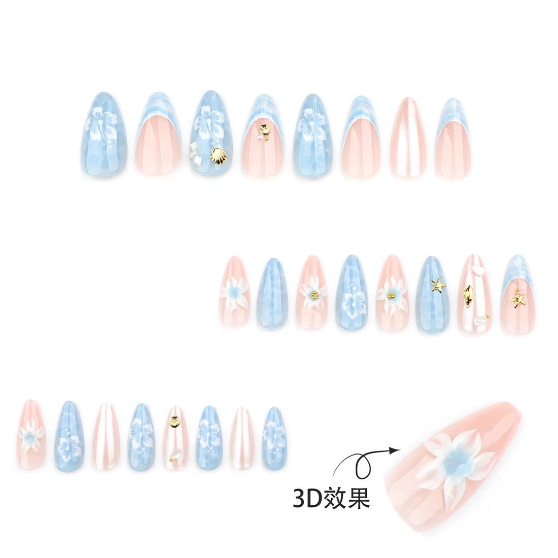 24pcs Summer Beach Style Nails Almond Shape