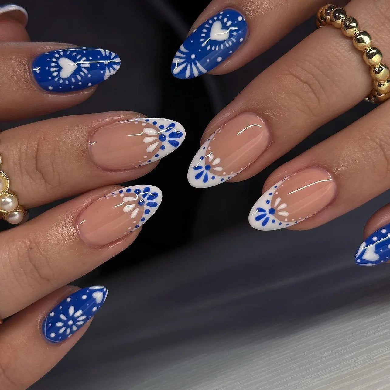 24 Simple Boho Nail Designs | Bohemian style Blue White Love Totems Nail Art