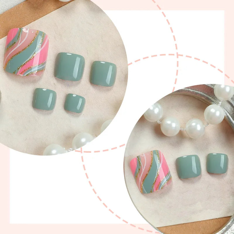 24 Trending Pedicure Colors | Fake Toe Nails Trendy Charm Girls Full Cover False Toe Tips