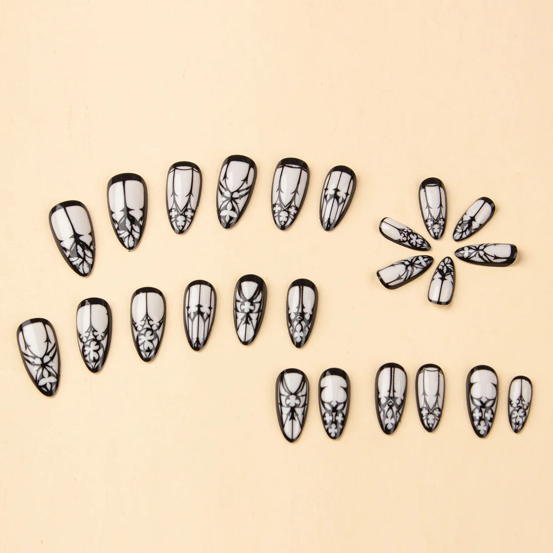 24 Pcs Gothic Fake almond Halloween Nails | Long Press On Nails White Glossy Stick On