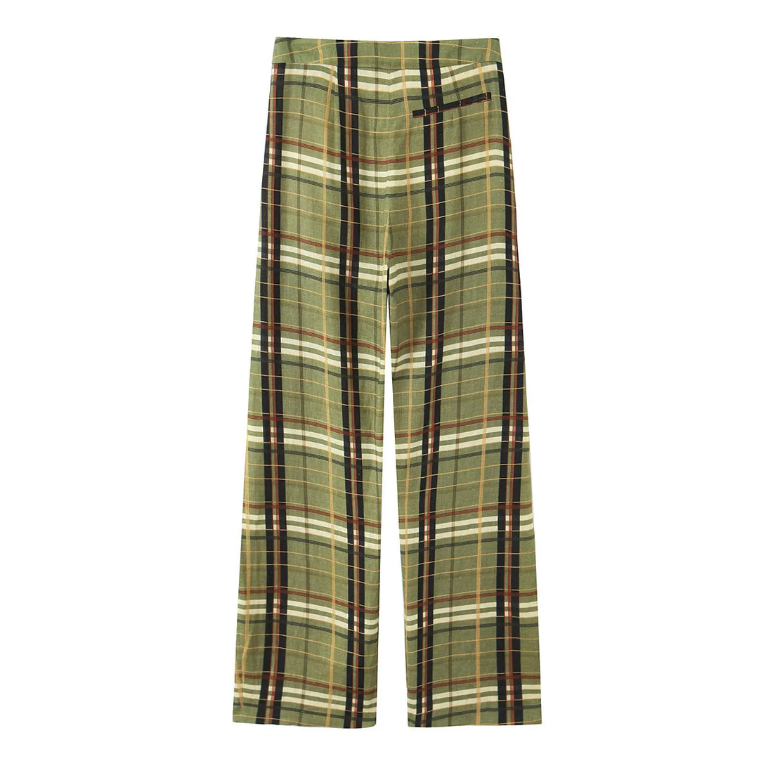 Vintage Green Plaid Extra Long Pants For Woman | Causal High Waist Trousers | Pants Streetwear