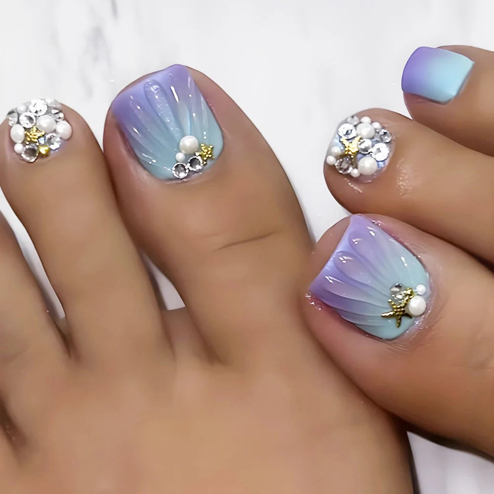 24 Pcs Toe Nails Set Shell Design Decorated