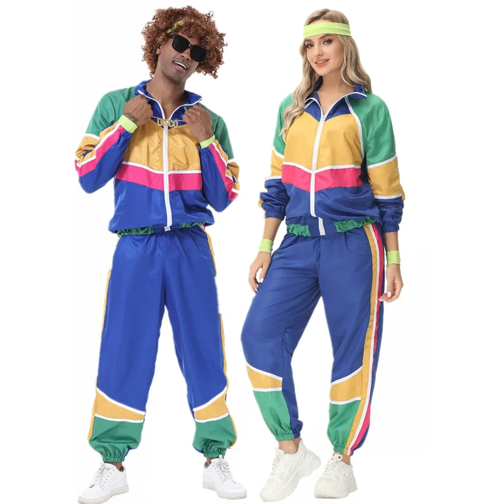 Famous 80s Couples | Adult Retro 80s Hippie Costume | Couples Hip Hop Disco Tracksuit