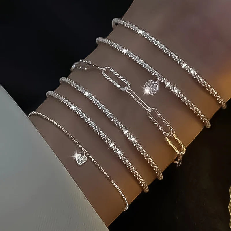 6Pcs 925 Sterling  silver Rhinestone Bracelets For Women | Charm Bracelets Party Jewelry