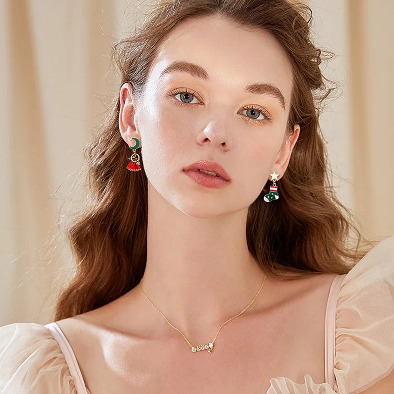 Fashion christmas clip on earrings for Women | Exquisite Elk Wind Chimes Dangle Earrings