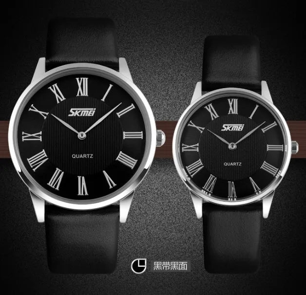 SKMEI 9092 Leather Strap Brand Lovers Quartz Watch | Waterproof Wristwatches Casual