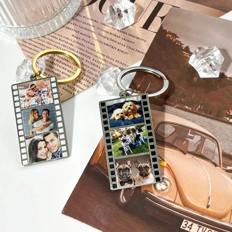 Custom photo film keychain | 3 Photos Personalized Camera Roll Gift for Women | Valentine's Day Jewelry