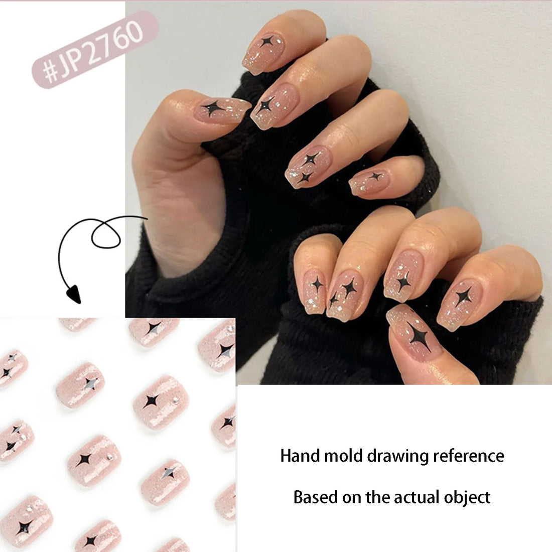 Clear Pink Nails With Design | Stars Printed Long Lasting False Nails