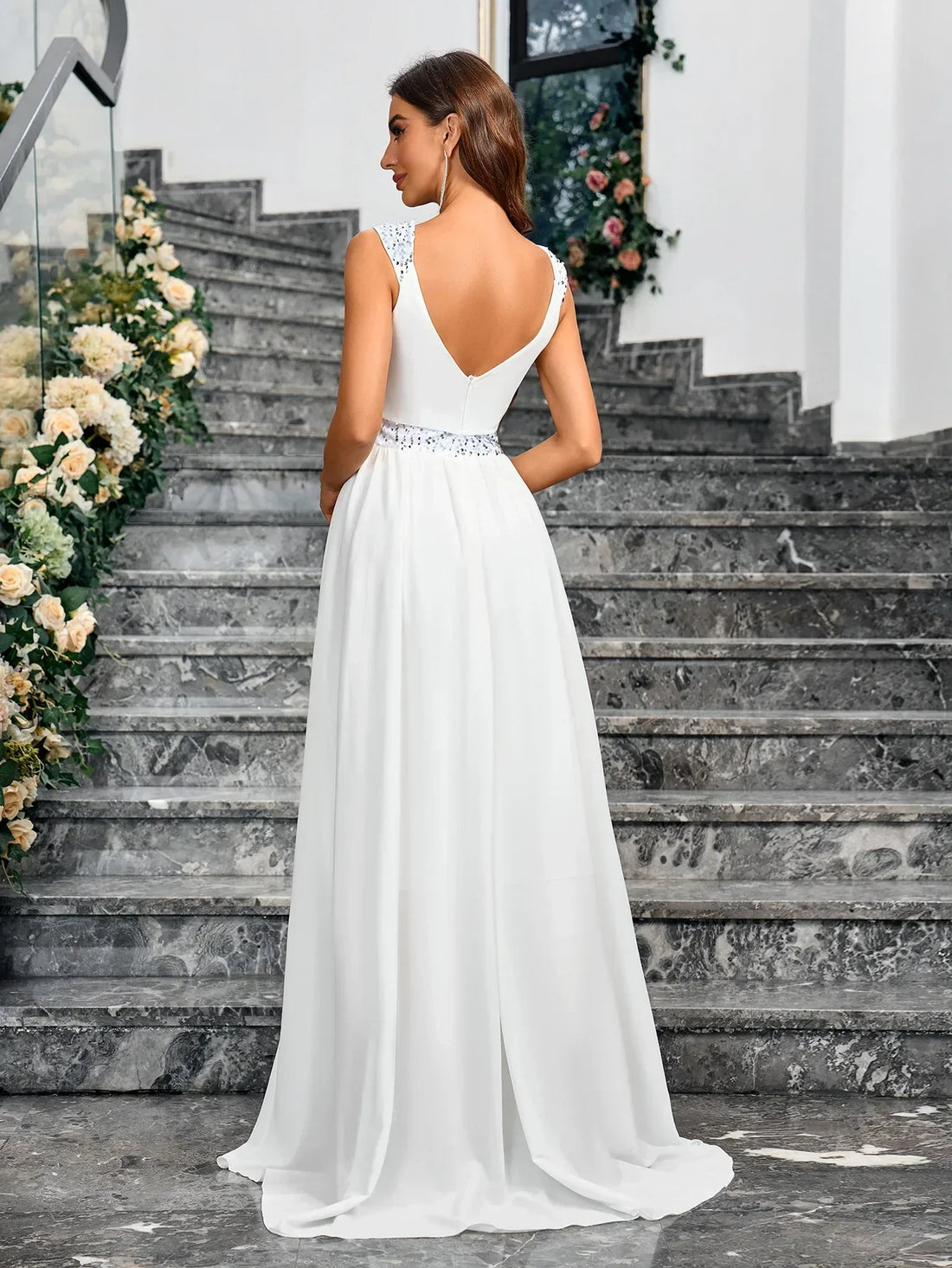 Wedding Dress Spaghetti Strap | Sparkly White Satin Sexy Long Evening Dress | Women Elegant Party Prom Dress