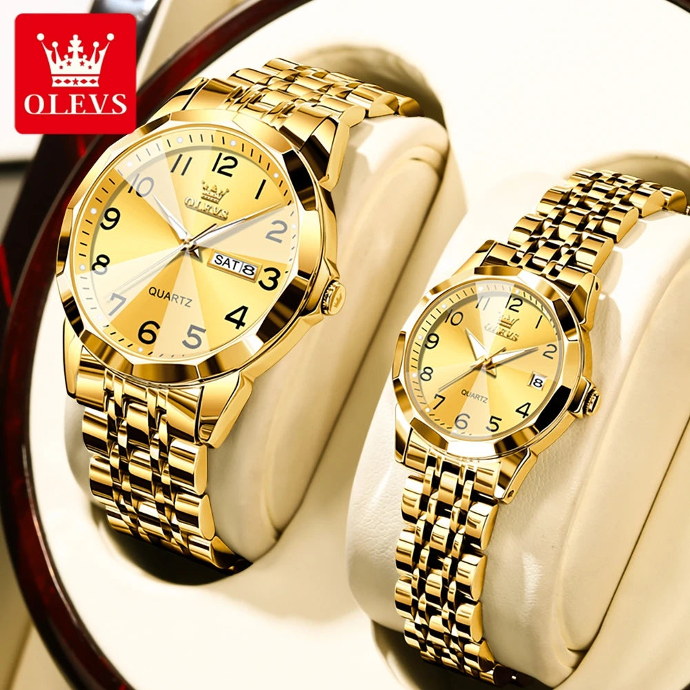 OLEVS Couple Watches For Anniversary Gift | Stainless steel Strap Man Watches
