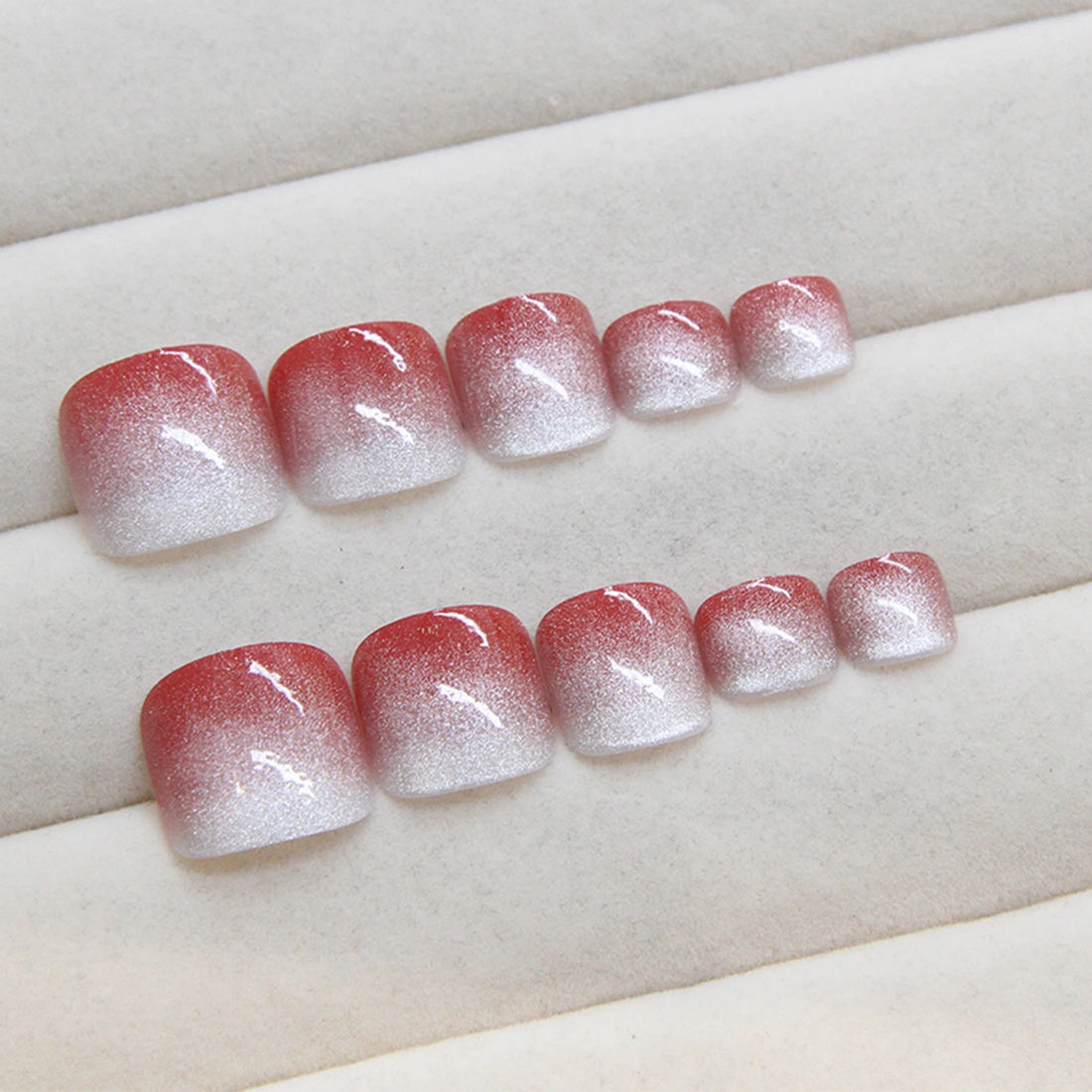 24 Pcs Gradient Red Cat Eye Toe Nail Designs