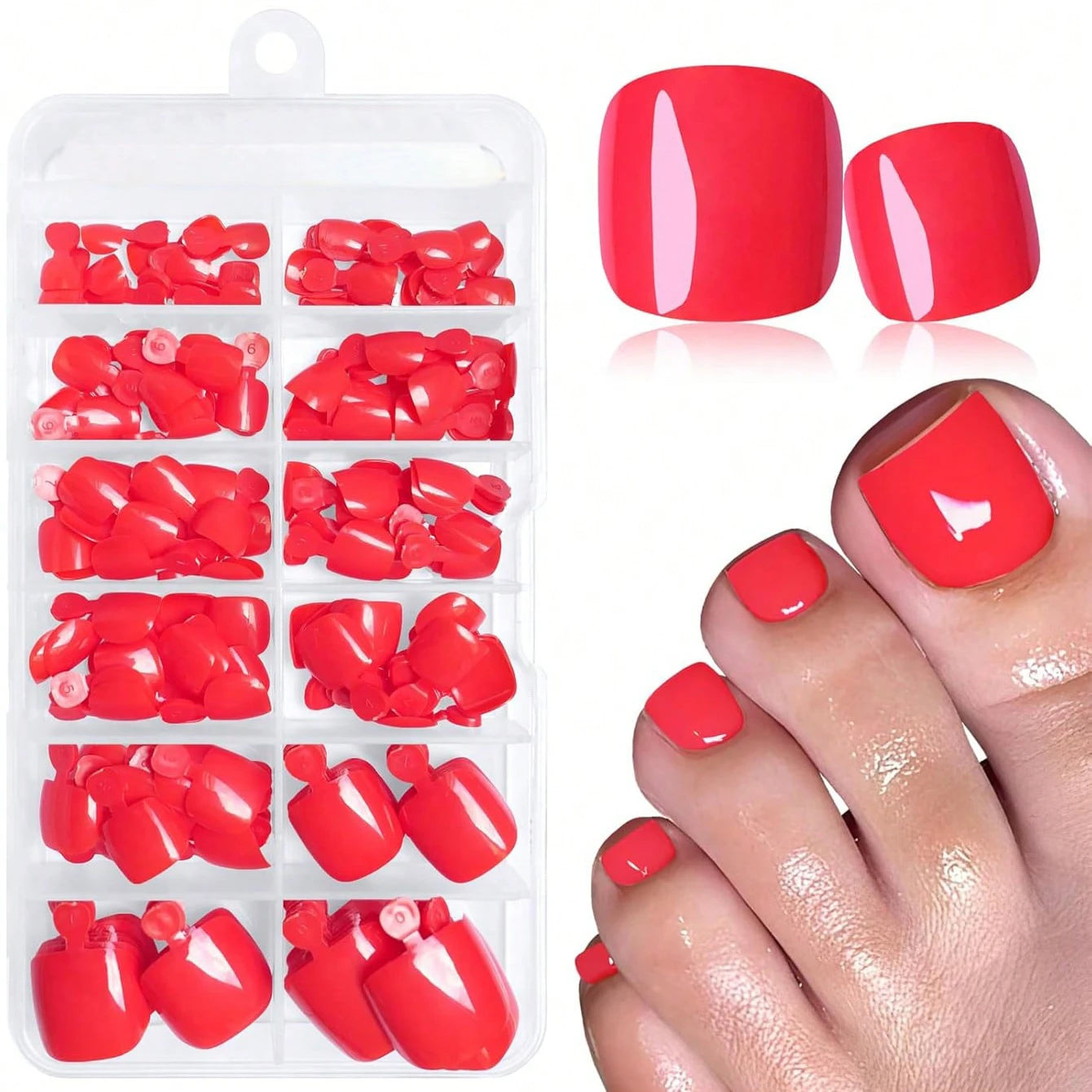 120 Red toes on dark skin , Red Fake Toenails Press on Nails Toe Acrylic Nail Tips Short Square False