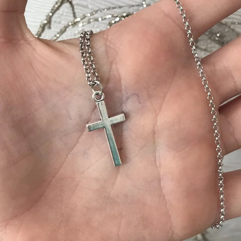 Silver Pendant Designs For Female | Simple Classic Fashion Double Sided Cross Antique Long Chain Necklaces
