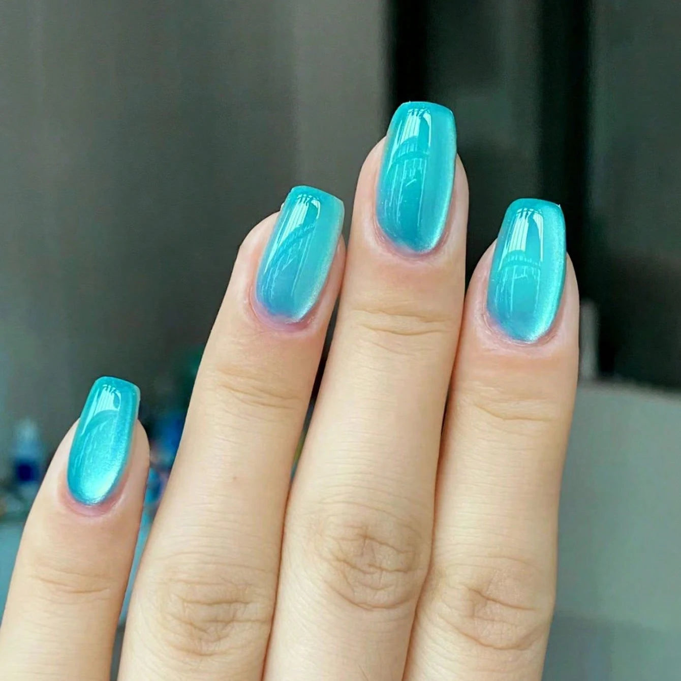 10 Blue Cat Eyes nails | Full Cover Fake Nail Set -1pc Nail File & 1Nail Glue Sticker Kit Nails