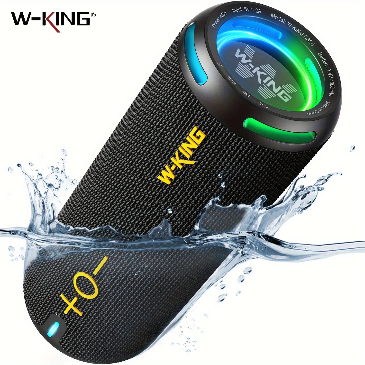 W-KING 40W Portable Speaker | IP67 Waterproof, APP Control, High-Quality Audio, TF/AUX, Dynamic Lights for Party
