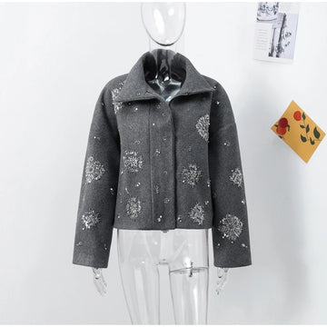 Casual Loose Jackets For Women | Lapel Collar Bat Sleeve Solid Wool Blend Jacket