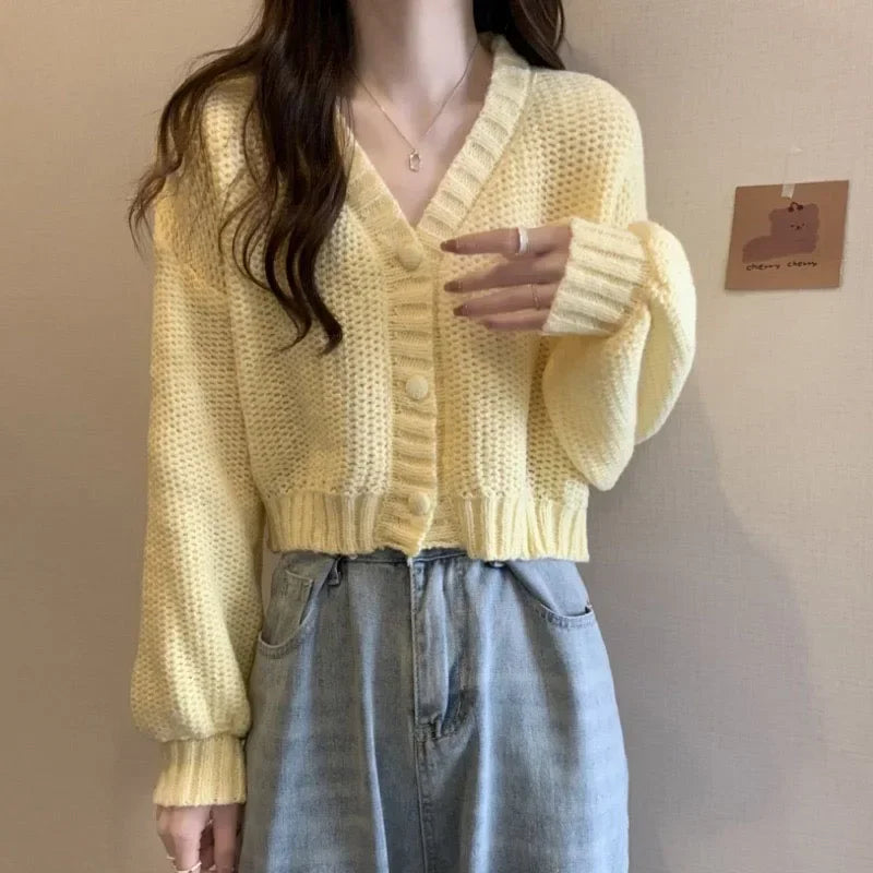 Woolen Sweater For Ladies | Women Slim Sweater Cardigan V-Neck Button Up Casual Solid Knitting Sweater