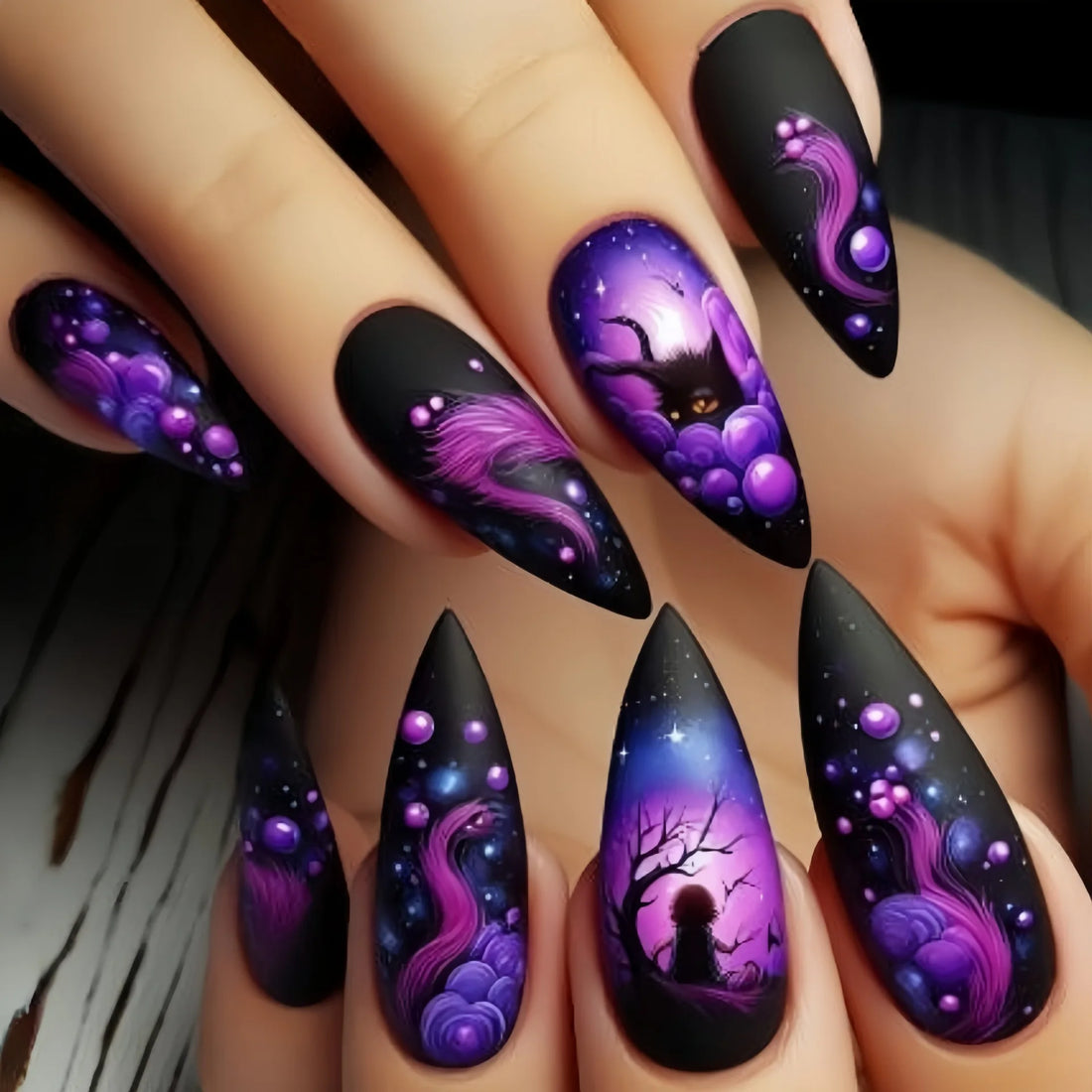 24 Cute Skull Nails For Women | Halloween Almond square tips press on false nail art