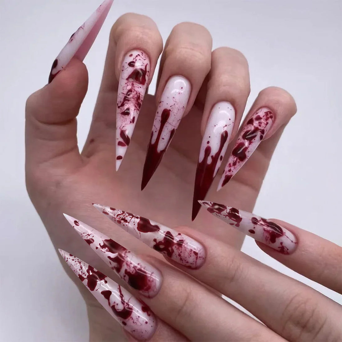 24 Blood Halloween Nails | Blood Splatter Press-On Nails Set Almond-Shaped for Women Halloween