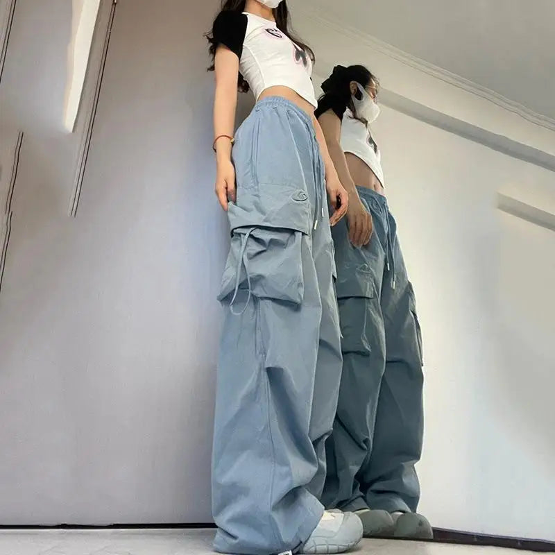 90s Pants Style High Waist | Big Pocket Drawstring Loose Streetwear Fashion Baggy Pant