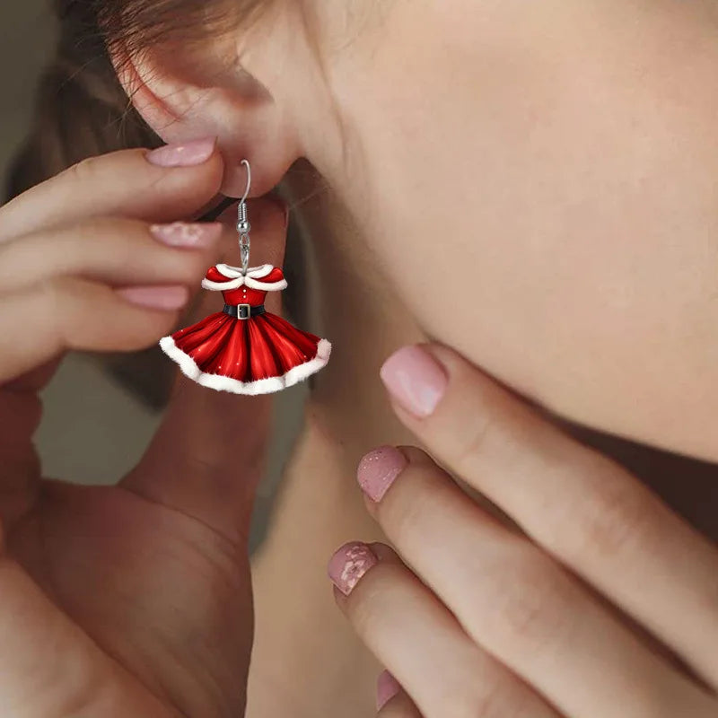 Christmas Earrings Ideas | Christmas Red Princess Dress Acrylic Earrings | Women Ear Jewelry