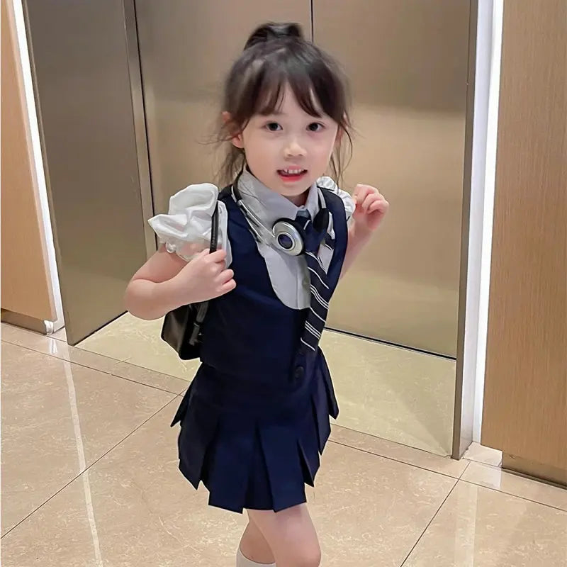 Cute Middle School Outfits | Two piece  Short sleeved Top+Tie+Pleated Skirt 3Pcs | Summer New School Outfits