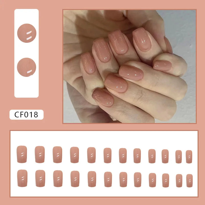 24 Red Fall Nails | Simple Solid Color Short Square Fake Nails | Reusable False Nails With Jelly Sticker