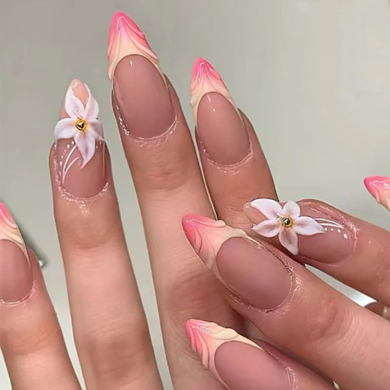 24pcs Long Almond Fake beach nails