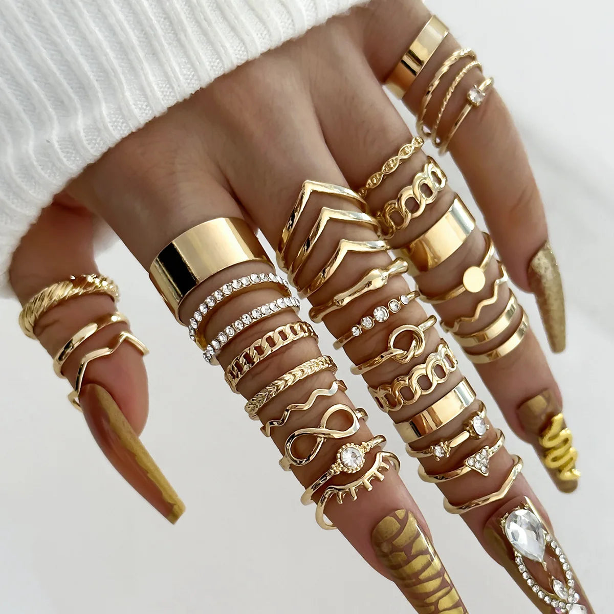 30Pcs Bohemian Geometric Knuckle Rings Set For Women | Gold Silver Color Finger Ring