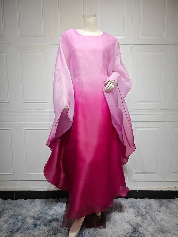 Eid Outfits For Ladies | Summer Organza Satin Shiny Batwing Abaya | Muslim For Women