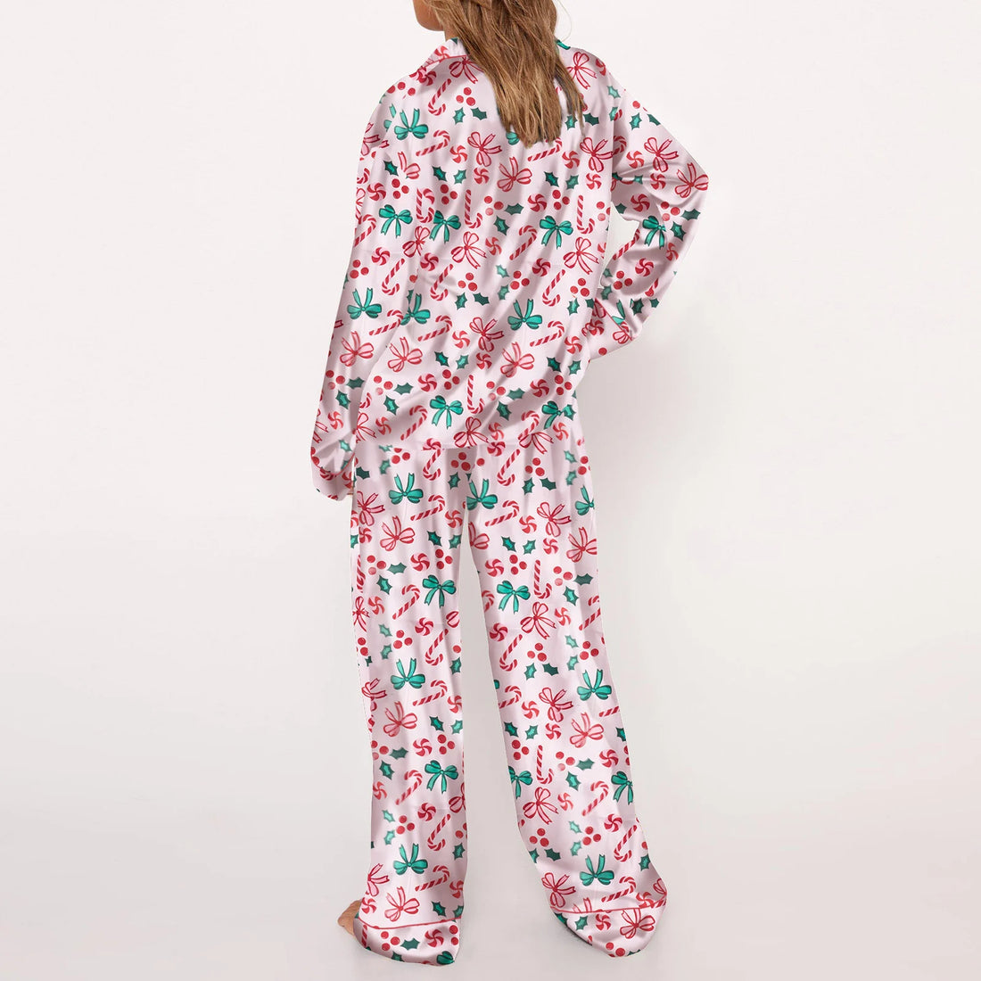 Christmas Pajamas Set | Hirigin Satin Silk Christmas Pajamas Set for Women | Cute Santa Claus Pjs Button Up Shirt+Pants