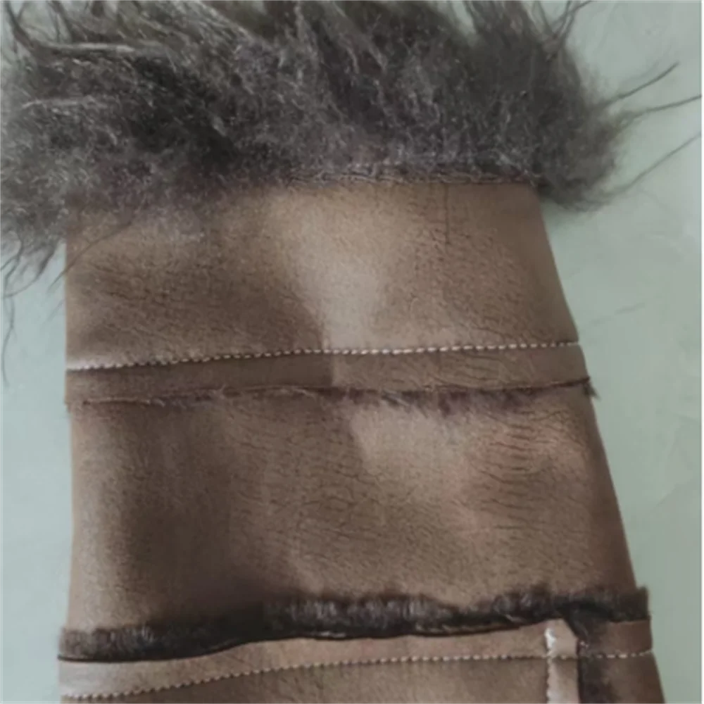Winter Lambswool Turn Down Collar Velvet Inner Sleeve Furry Faux Leather Integrated Cotton Streetwear PU Parkas Long Sleeve Tops