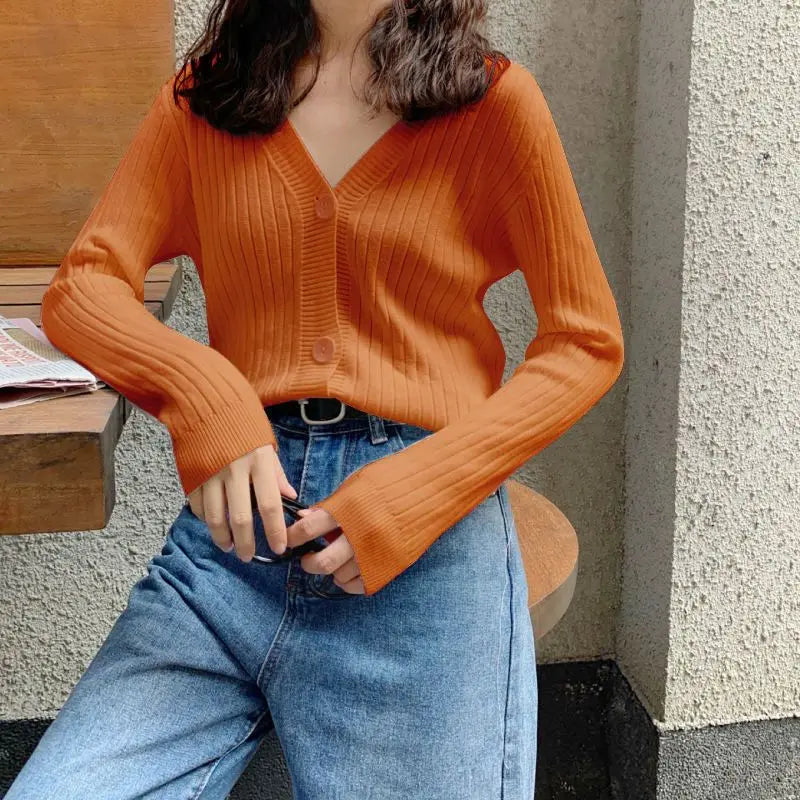 Green Cardigan Sweater | Comfortable Leisure Loose Buttons Solid Color V-neck