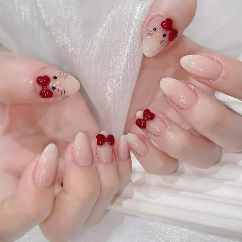 24 Cute Nails Designs | Short Oval Press on Nail with Glue Cartoon Fake Nails