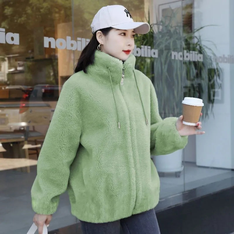 Women Winter Double Coral Fleece Jacket | Coat Stand Collar Plush Thick Overcoat