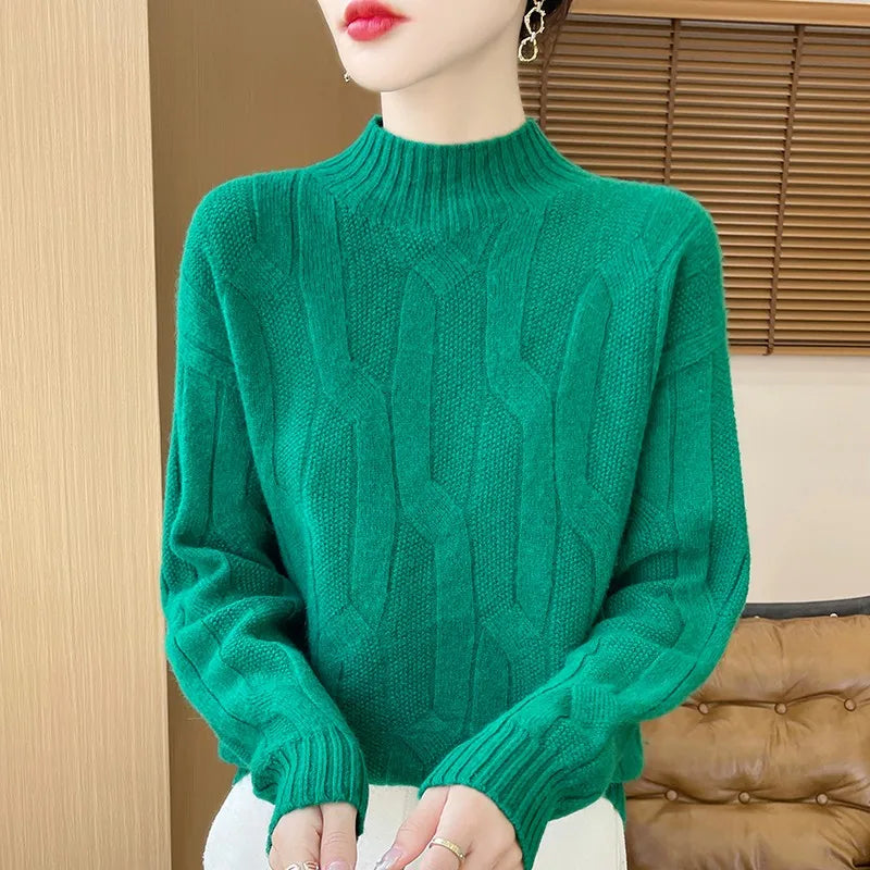 New Fashion Winter Merino Wool Pullover Sweater | Solid Color Long Sleeve