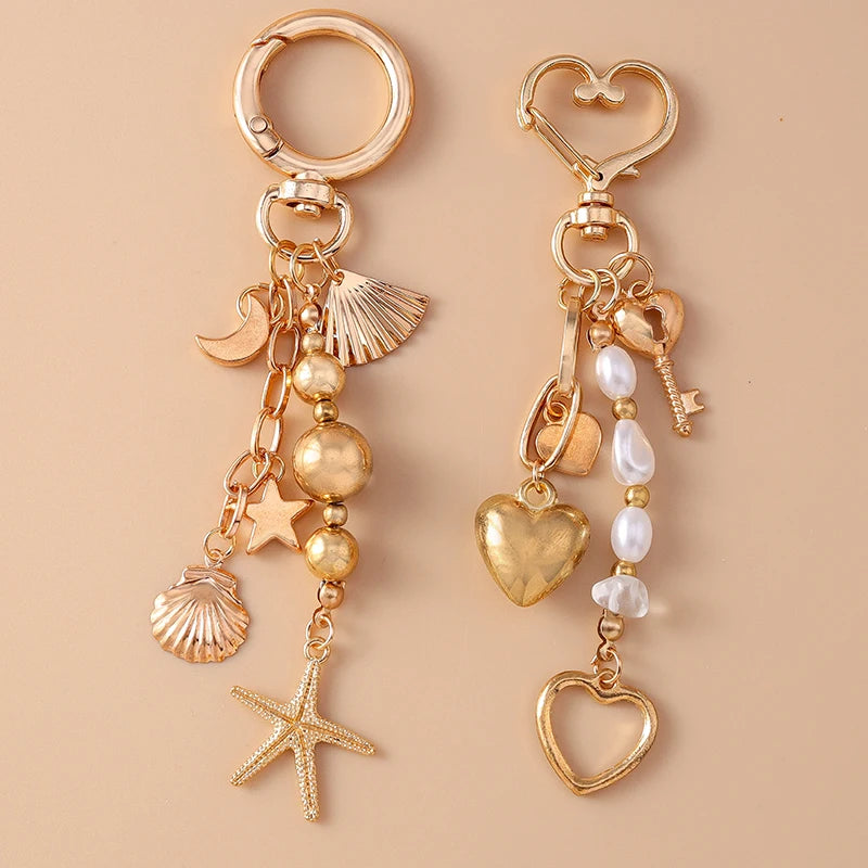 Teachers Day Gift Ideas For Female | Pretty Alloy Love Heart Key Chain Shell Starfish Key Ring Pendants