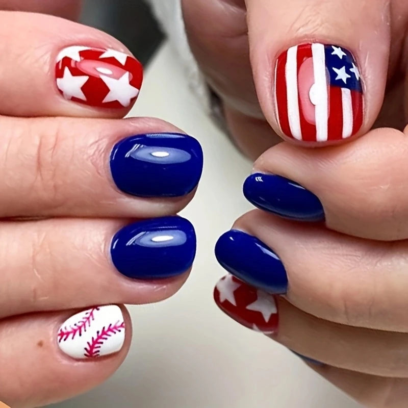 24 Pcs Square Press-On Nails for Independence Day Look