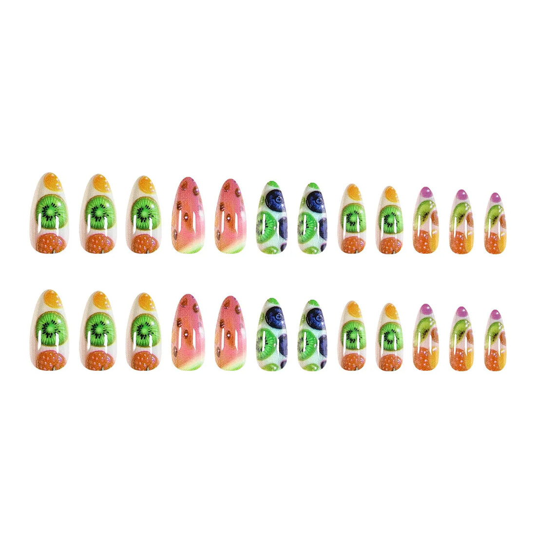 24pcs Colorful Simple Fruit Nail Design | Summer Dopamine Almond False Nails