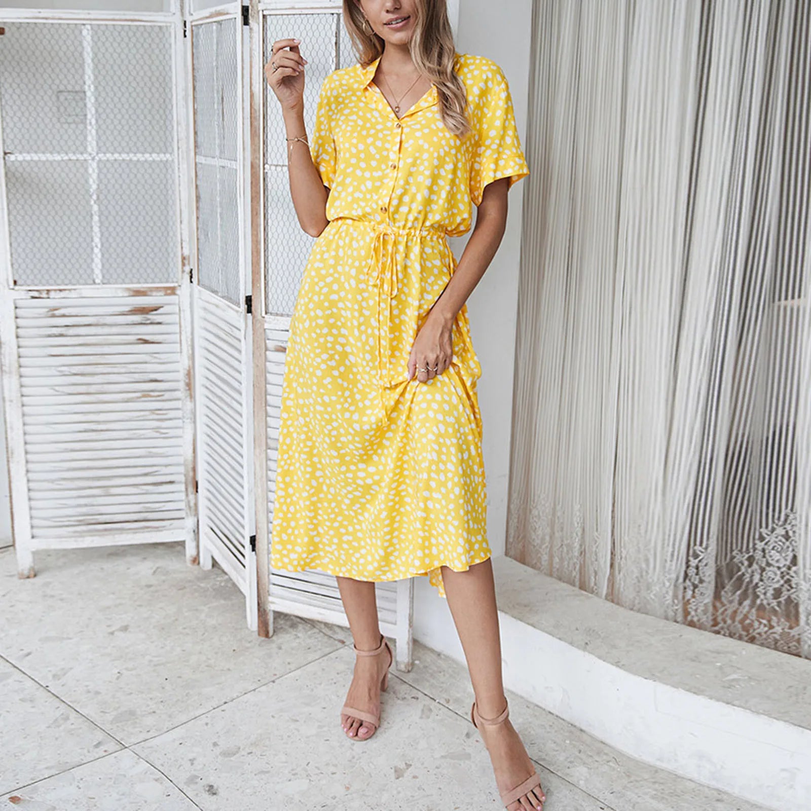 Short Sleeve Lace-Up Button-Up Shirt Style for Summer