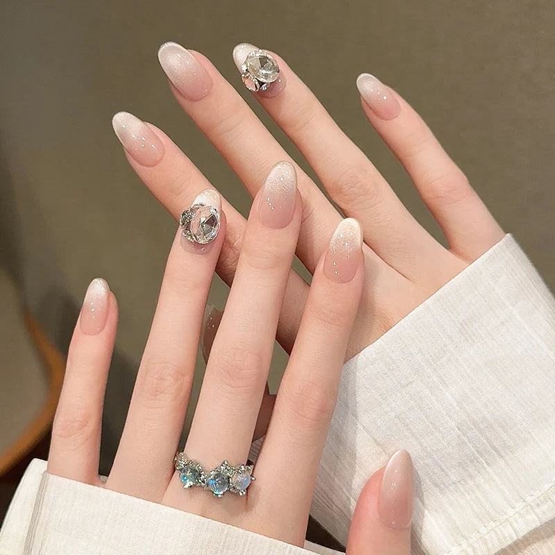 12 Gel Nail Ideas For School | Glitter Rhinestone Design Full Cover False Nails for Girls