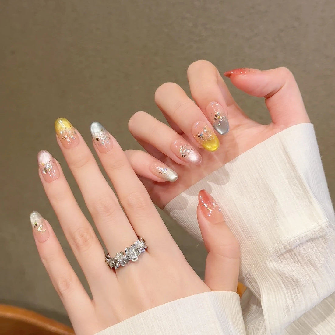 10pcs Cat Eye Nails | Summer Nails Blooming Gel | Removable Reusable