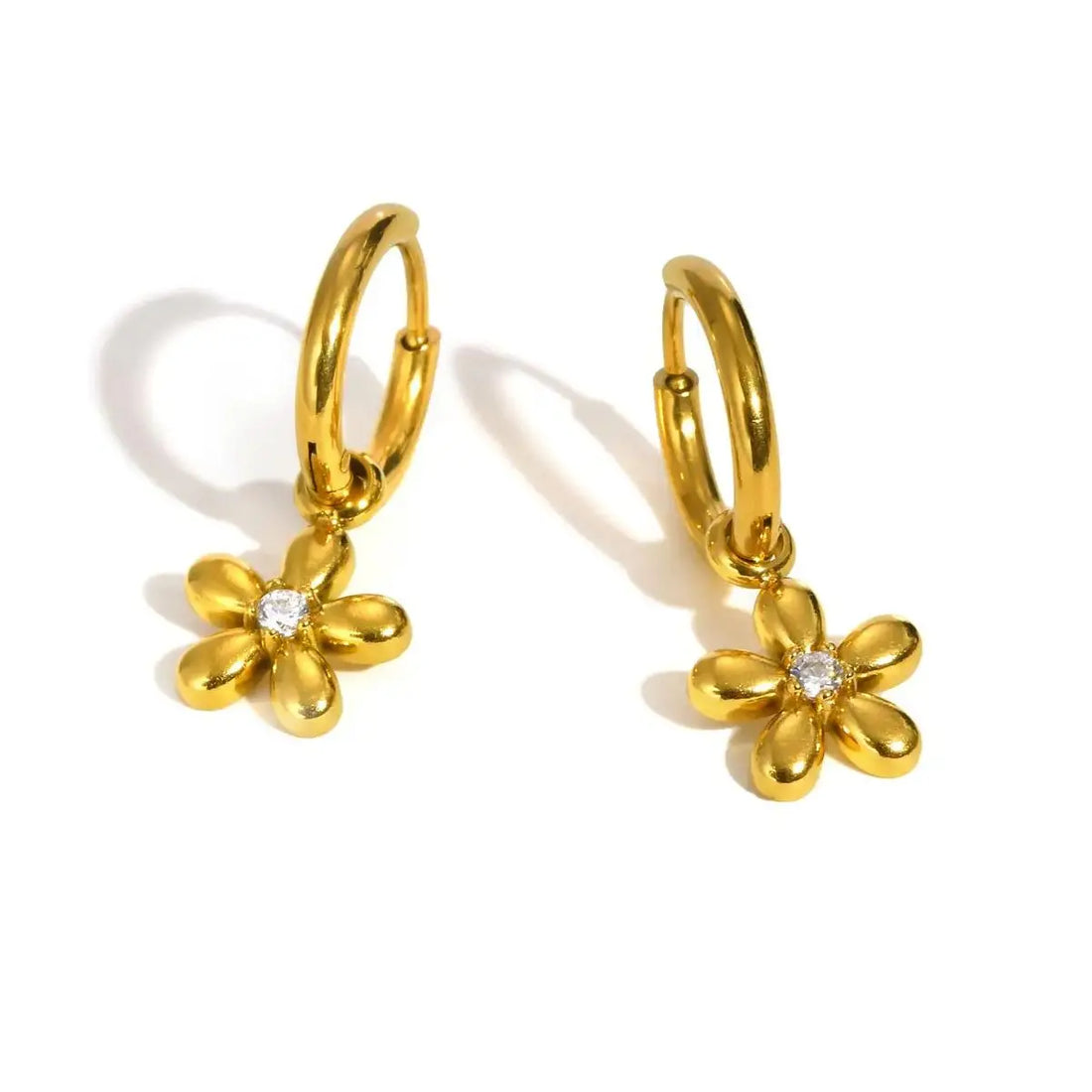 Hoop Earrings With Flower Charm | Gold Color Stainless Steel Earrings | Fashion Jewelry Gift