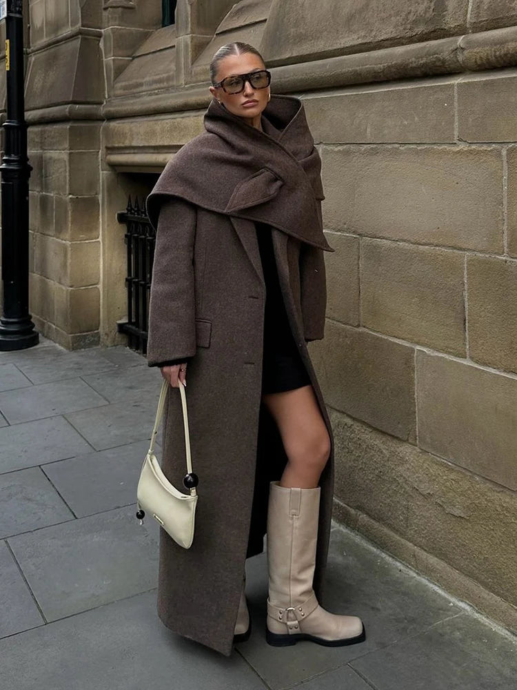 Oversized Shoulder Pad Wool Coat | Fashion Elegant Lapel Single-breasted Long Sleeve Coat