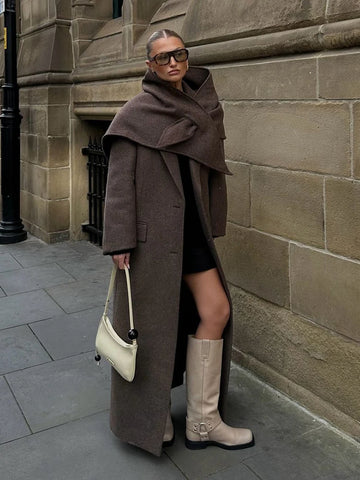 Oversized Shoulder Pad Wool Coat | Fashion Elegant Lapel Single-breasted Long Sleeve Coat