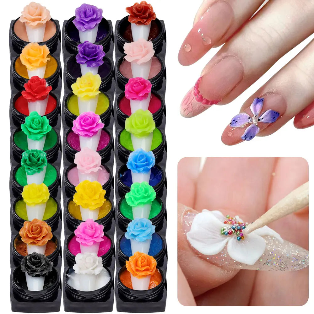 12 Pcs 3D UV Gel Acrylic Carving Flowers Manicure Tool