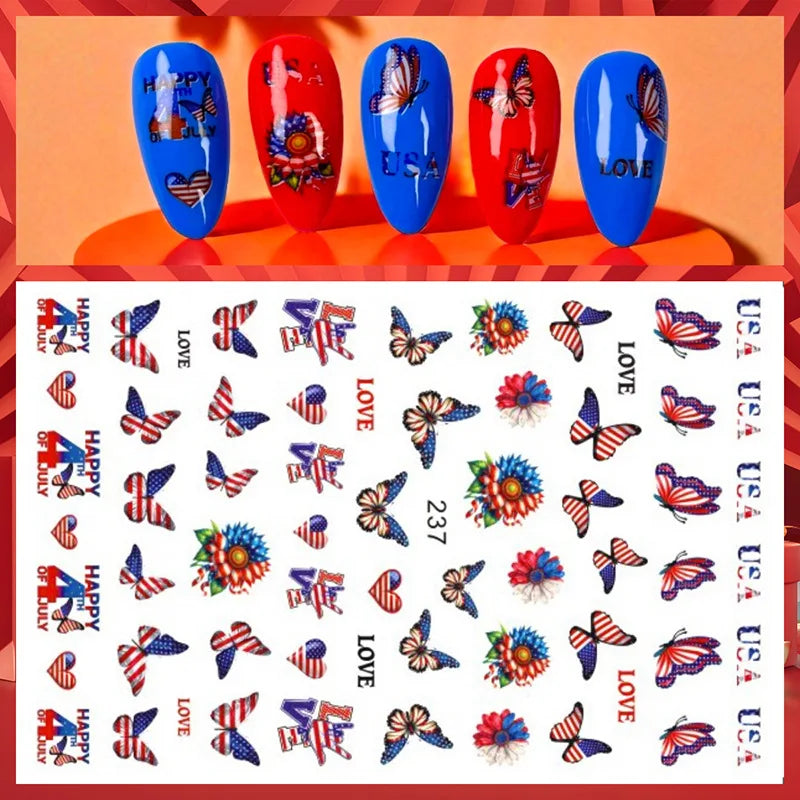 3D USA Flag Nail Stickers for Independence Day Style