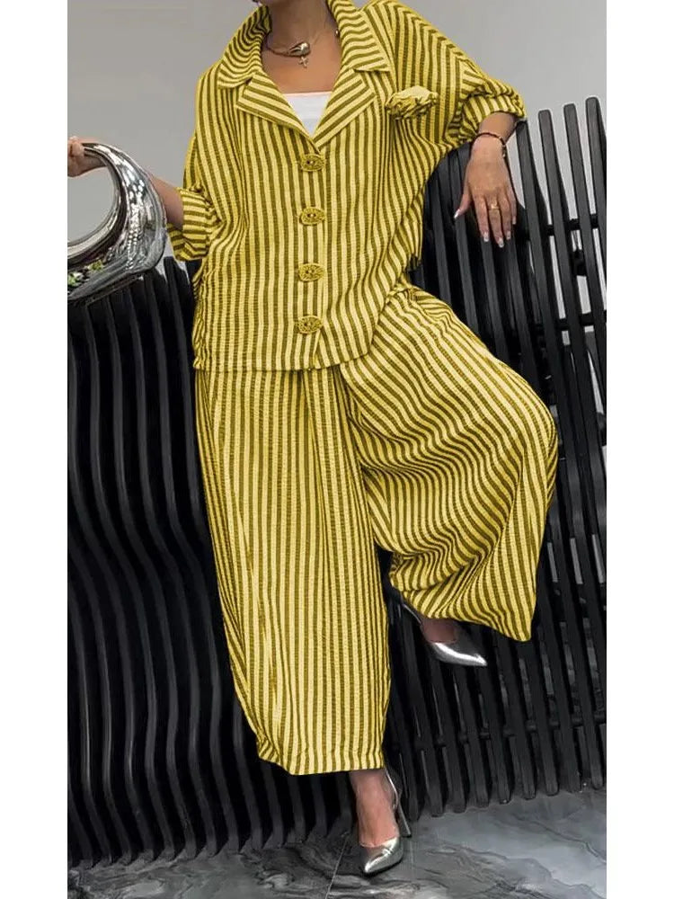 Simple Outfit For Women | Women Fashion Lapel Wide Leg Pants Loose Sets
