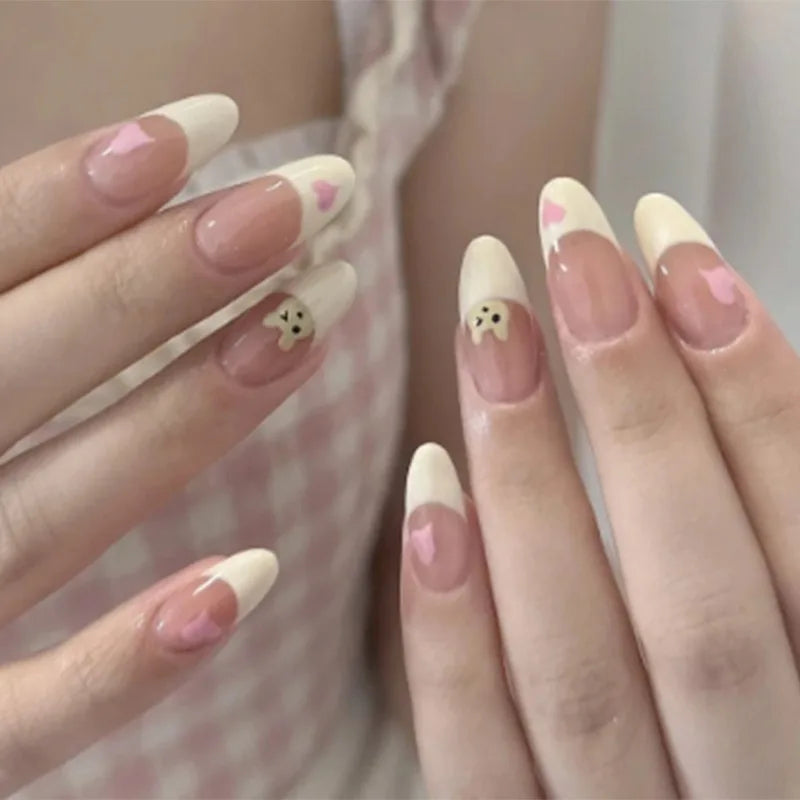 24 Heart Almond Nails | Medium Press on Nails | Long False Nails